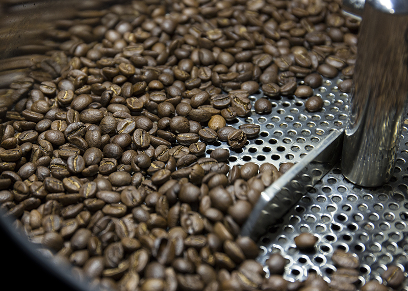 coffee beans on a sifter
