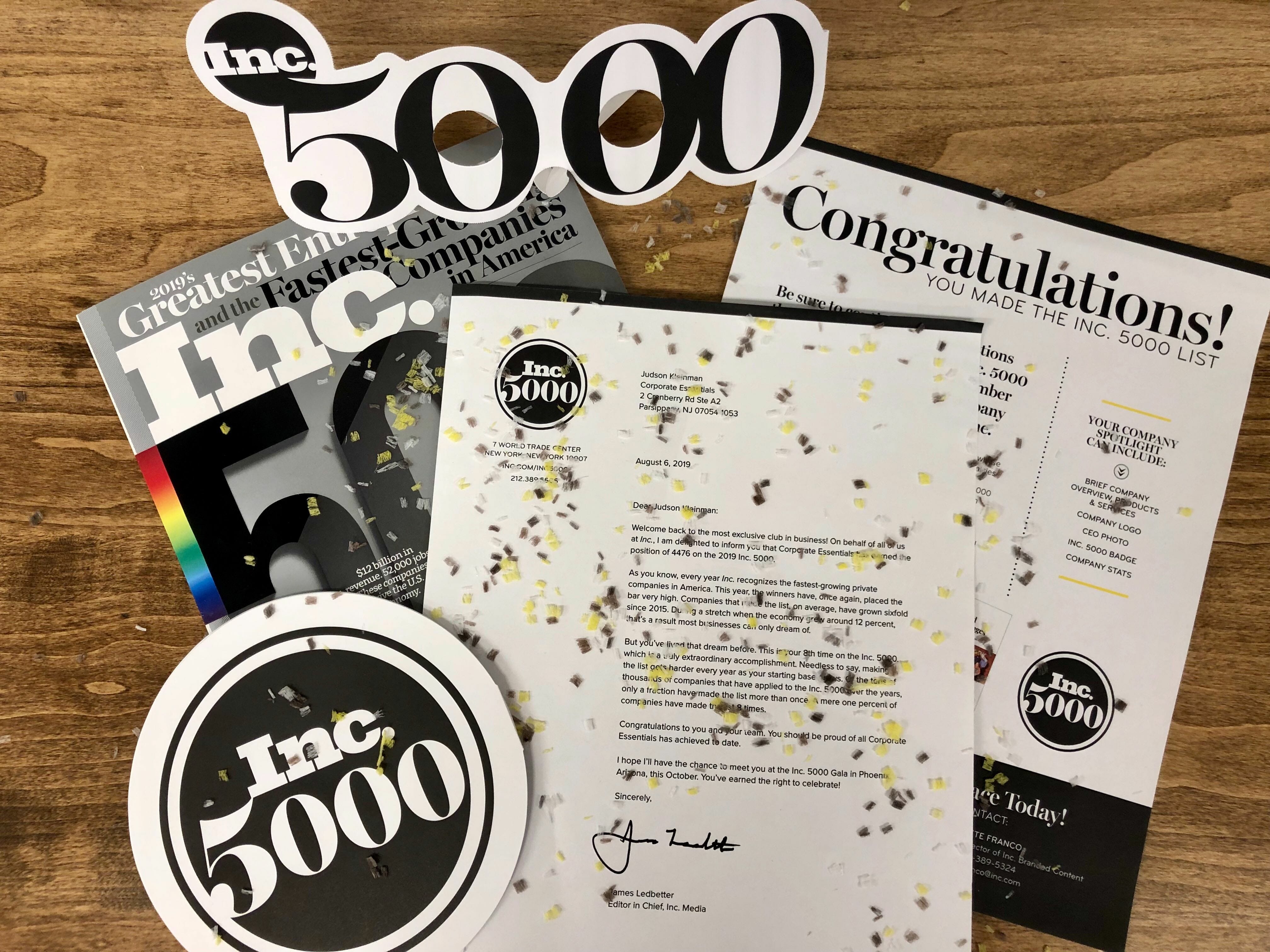 Corporate Essentials is an Inc. 5000 Honoree for 2019!